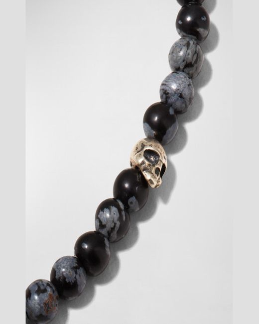 John Varvatos Metallic Skull Obsidien Beaded Bracelet for men