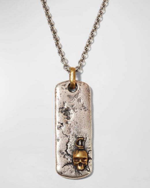 John Varvatos Metallic Skull Dog Tag Pendant Necklace, 24"L for men