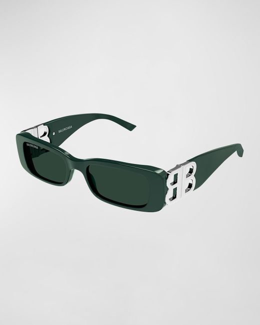 Balenciaga Green Logo Rectangle Acetate Sunglasses