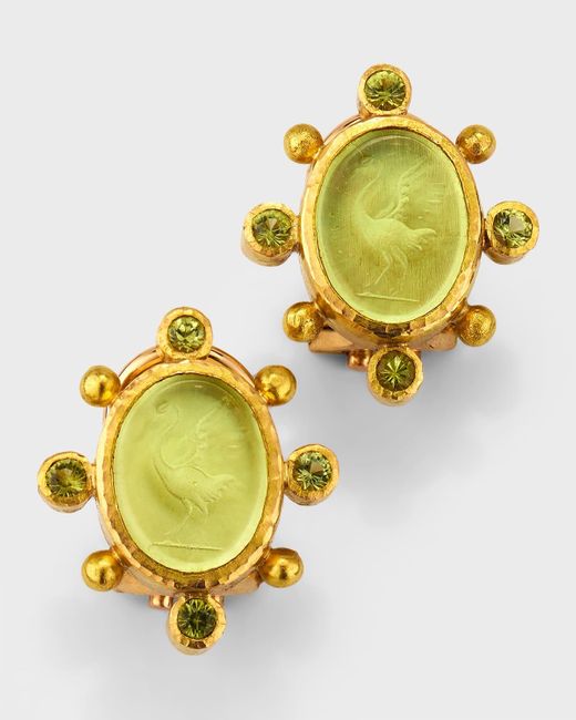 Elizabeth Locke Metallic 19k Yellow Gold Crane Convertible Earrings