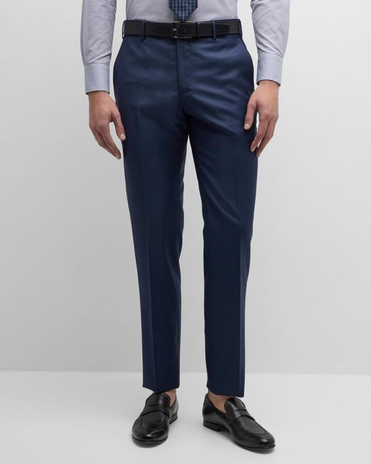 Zanella Blue Parker Classic Flat-front Trousers for men