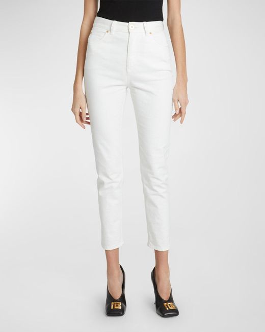 Balmain White Five-Pocket High-Waist Slim Denim Crop Pants