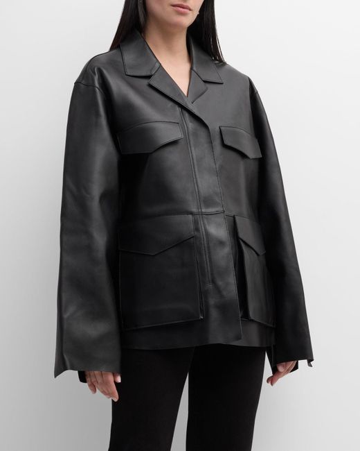 Totême Army Flappocket Singlebreasted Leather Jacket in Black Lyst
