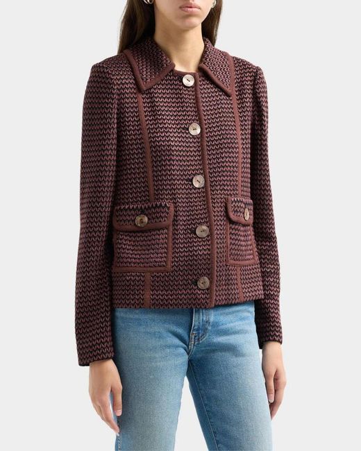 Misook Brown Graphic Textured Knit Jacket