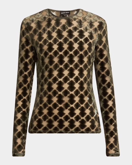 Giorgio Armani Multicolor Velvet Jersey Jacquard Long-Sleeve Top