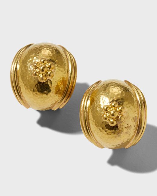 Elizabeth Locke Metallic Small Gold Puff Earrings With Gold Daisy