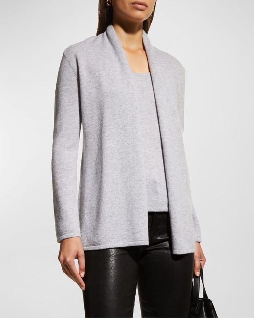 Neiman Marcus Cashmere Basic Open Cardigan in Gray Lyst