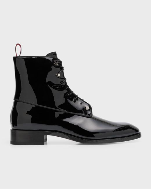 Christian Louboutin Black Chambeliboot Night Strass Patent Leather Piercing Lace-Up Boots for men