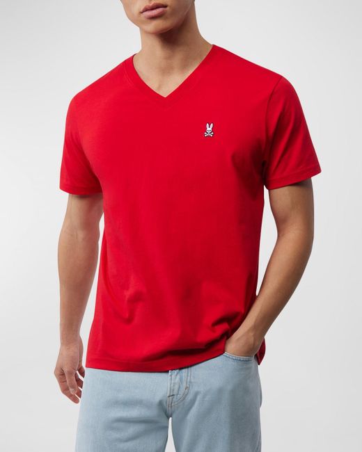 Psycho Bunny Red Pima Cotton V-Neck T-Shirt for men