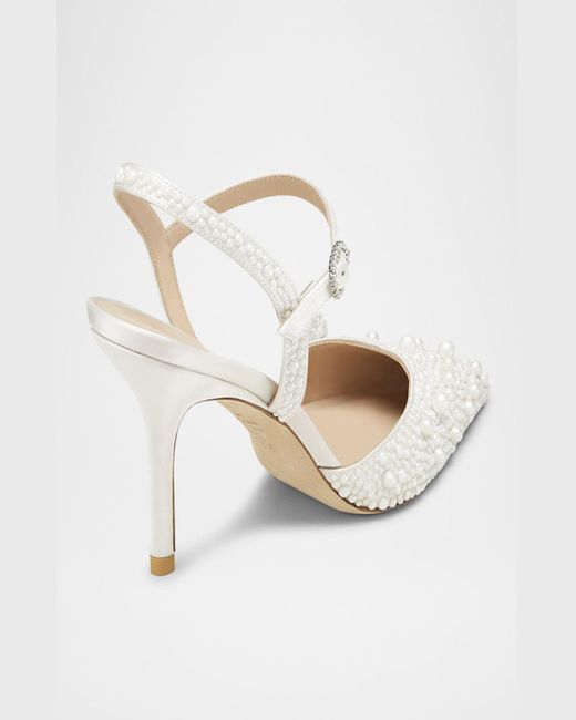 Stuart Weitzman White Bliss Pearly Pointed Satin Pumps
