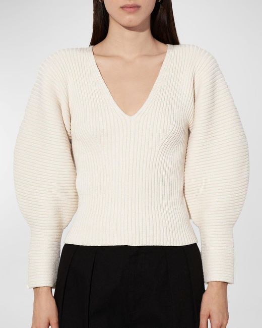 Mara Hoffman White Olla Puff-Sleeve Organic Cotton Sweater