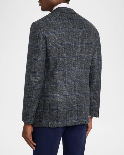 Cesare Attolini Blue Apos;S Windowpane Wool Two-Button Jacket for men