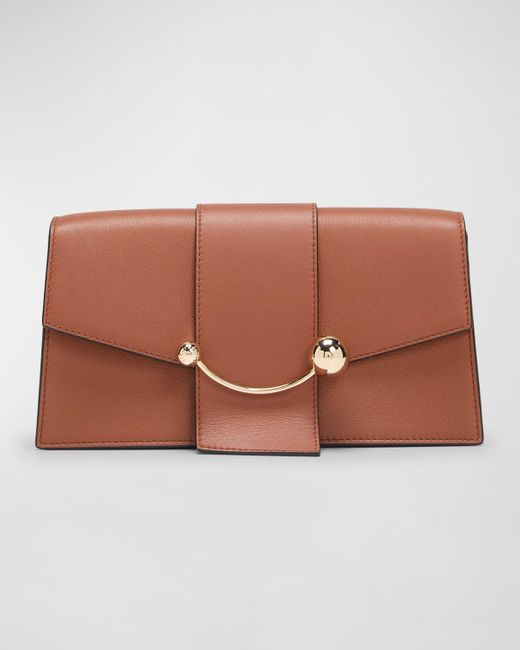 Strathberry Brown Crescent Mini Flap Leather Crossbody Bag