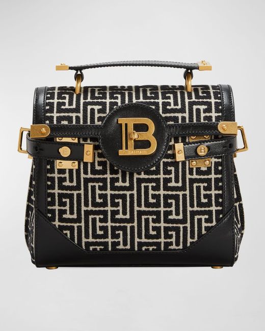 Balmain Black Bbuzz 23 Top-handle Bag In Monogram Jacquard