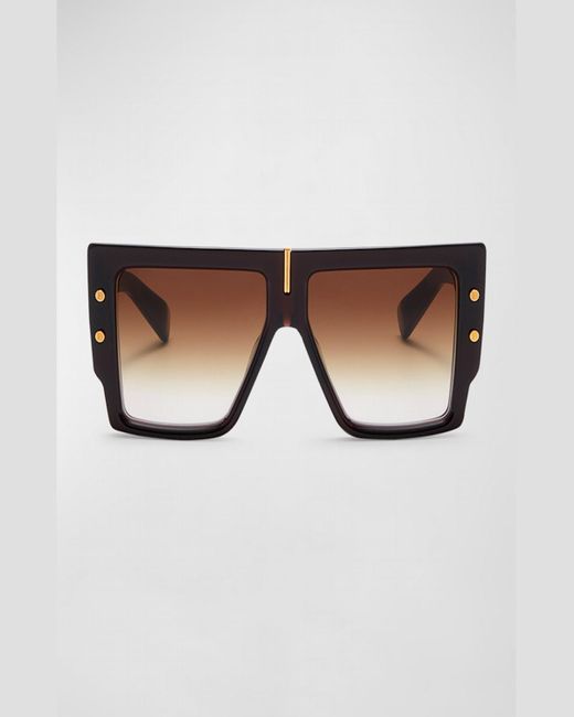 Balmain Brown B-grand Acetate & Titanium Square Sunglasses