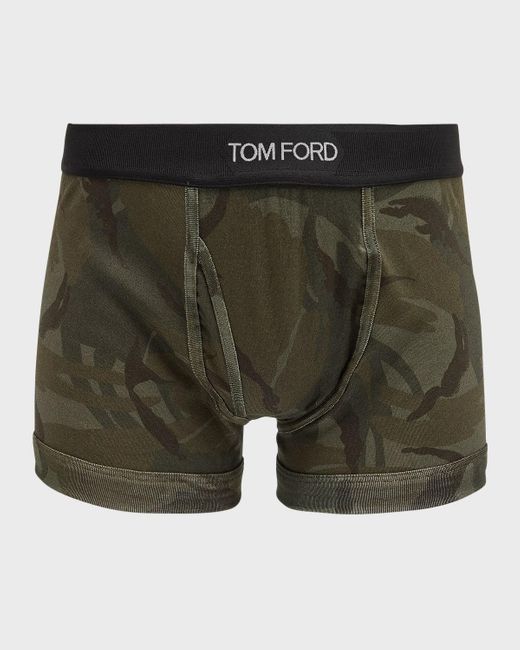 Tom Ford Green Camouflage-Print Boxer Briefs for men