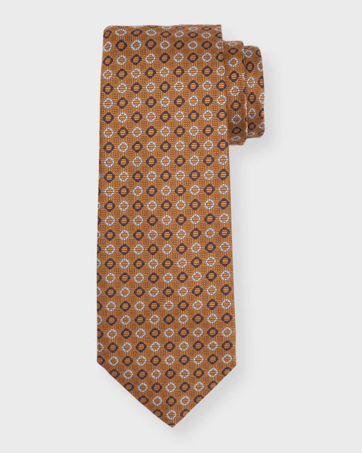 Isaia Natural Geometric Silk Seven-Fold Tie for men