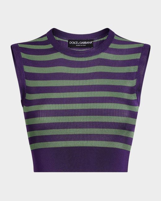 Dolce & Gabbana Blue Striped Rib Crop Tank Top