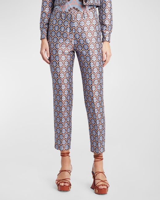 Etro Multicolor Mid-rise Straight-leg Ankle Brocade Trousers