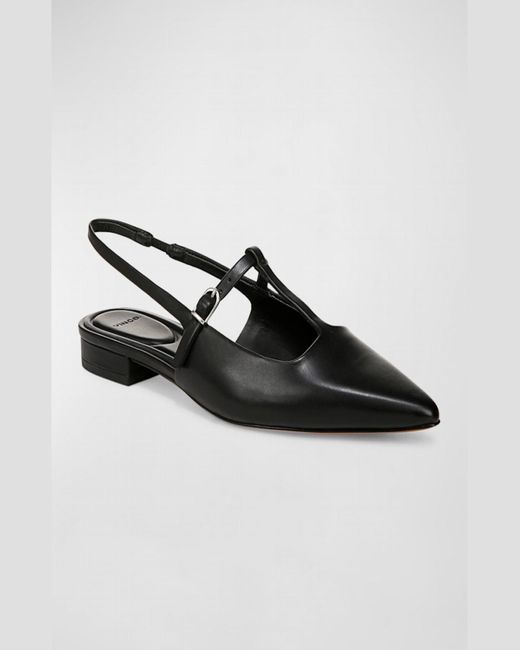 Vince Black Iliana Leather T-Strap Ballerina Flats