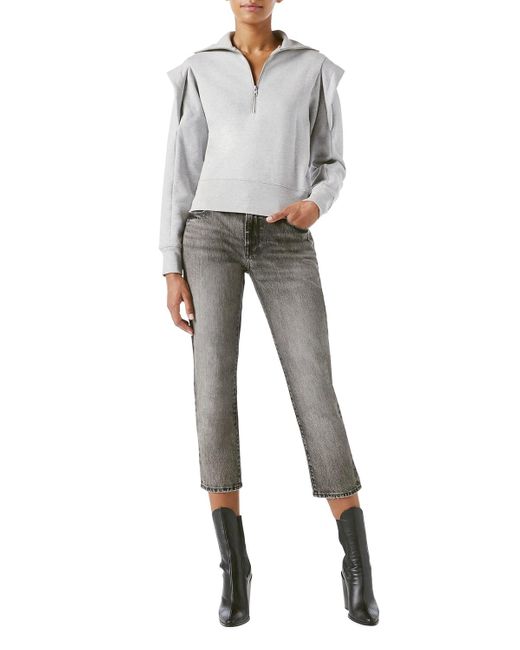 FRAME Gray Sporty Zip-Front Sweatshirt With Shoulder Details