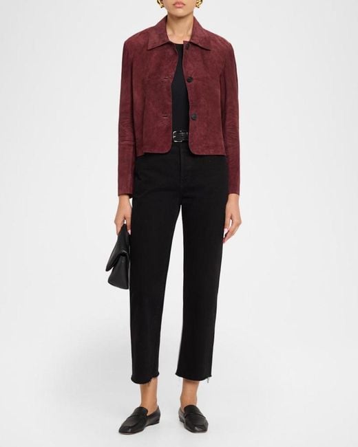 Arma Red Button-Down Suede Jacket