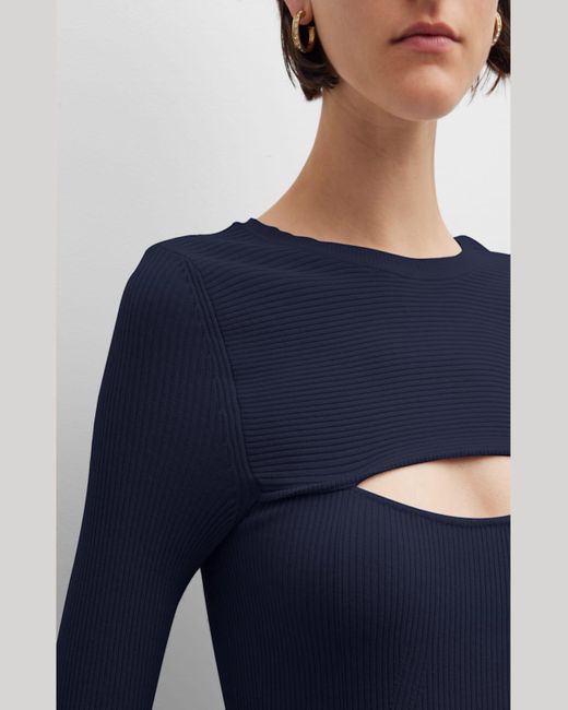 Emporio Armani Blue Ribbed Knit Cutout Maxi Dress