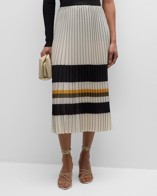 Le Superbe Gray Pleated Stripe Midi Skirt