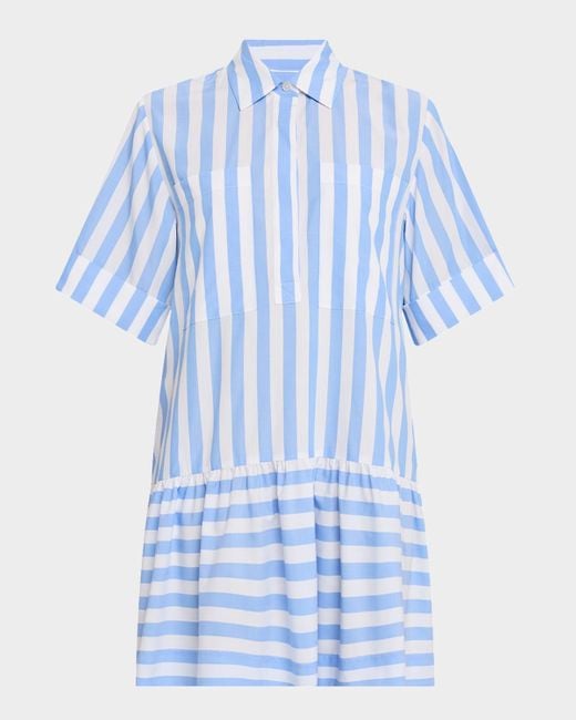 Jonathan Simkhai Blue Cris Stripe Short-Sleeve Shirtdress