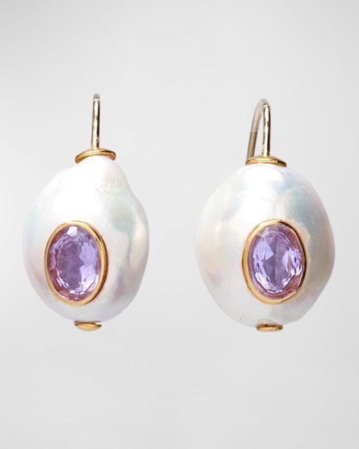 Lizzie Fortunato White Pablo 24k Gold Plated Baroque Pearl And Blue Topaz Drop Earrings