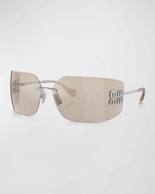 Miu Miu Natural Metal Rimless Wrap Sunglasses