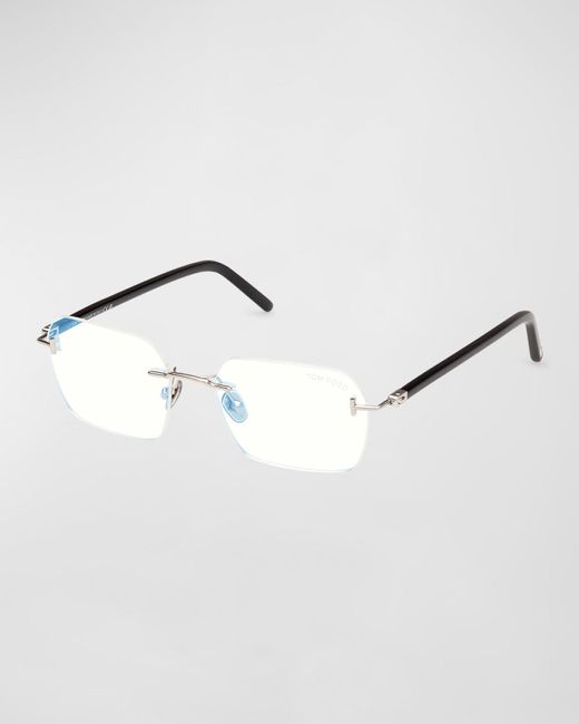 Tom Ford Metallic Rimless Rectangle Blue Light-blocking Glasses for men