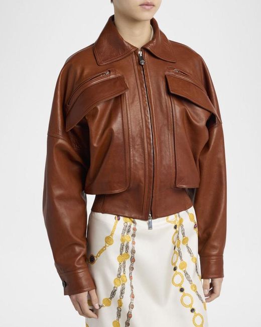 Versace Brown Blouson Leather Jacket