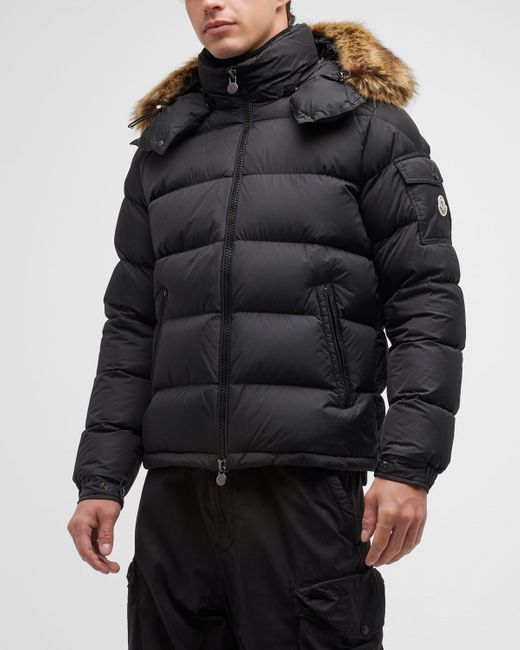Moncler Maya Fur-trim Lacquer Puffer Jacket in Black for Men | Lyst