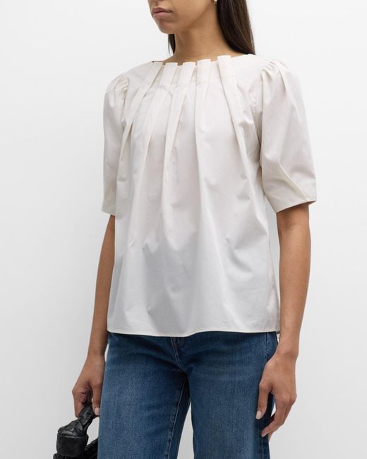 Harshman White Zaylee Pleated Woven Cotton Blouse