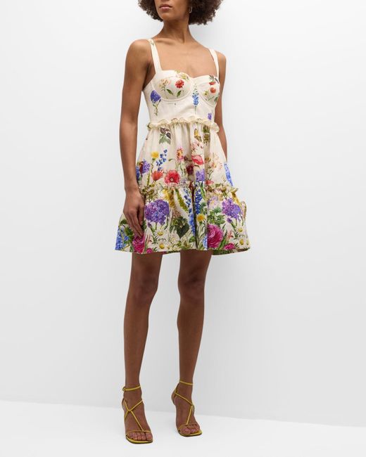 Cara Cara White Audrey Floral-print Poplin Fit & Flare Mini Dress