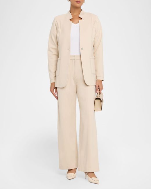 Misook Natural Single-Button Ponte Blazer