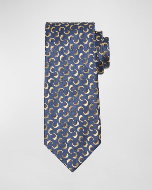 Charvet Blue Crescent Jacquard Silk Tie for men