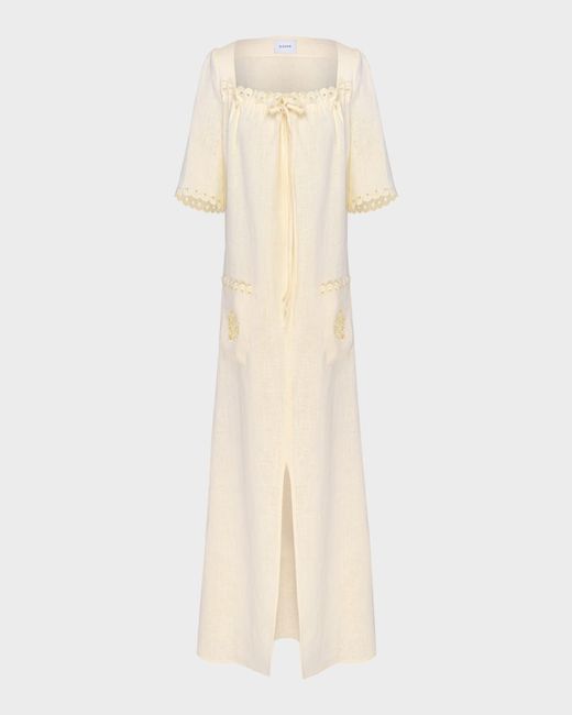 Sleeper White Sofia Scalloped Embroidered Linen Midi Dress