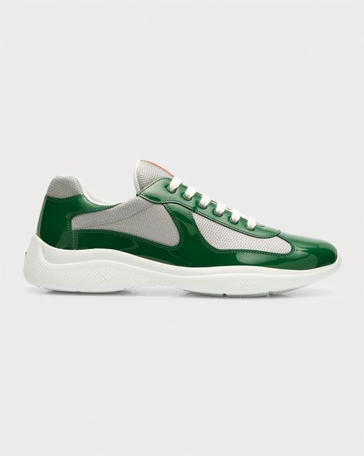 Prada Green America's Cup Patent Leather Patchwork Sneakers for men