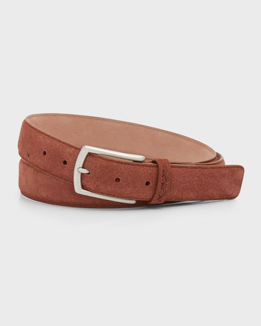 Zegna Brown Triple Stitch Leather Belt for men