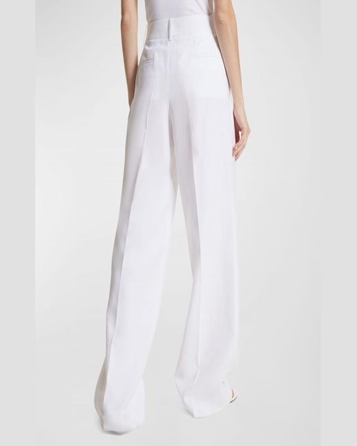 Michael Kors White Sandwashed Linen Pleated Slouch Trousers