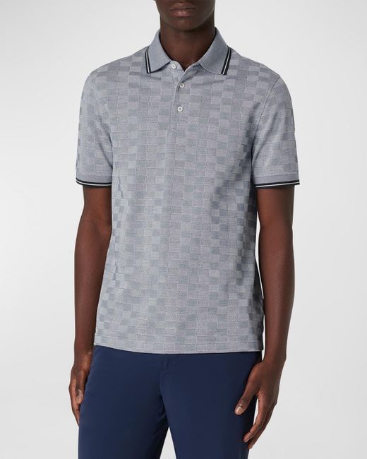 Bugatchi Gray Cotton Jacquard Polo Shirt for men