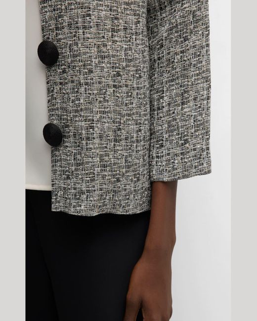 Caroline Rose Gray Mandarin-Collar Sequin Shimmer Jacquard Jacket