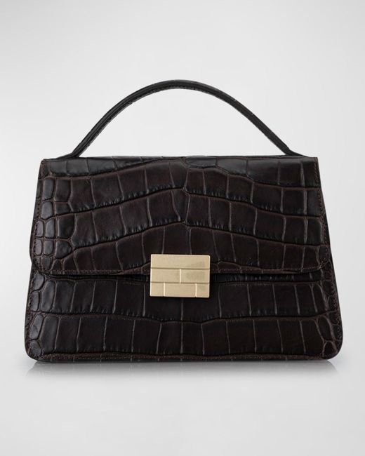 FRAME Black Le Signature Small Croc-embossed Top-handle Bag