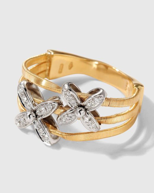 Marco Bicego Metallic Marrakech Onde 18k Yellow And White Gold 3-row Diamond Ring Size 7