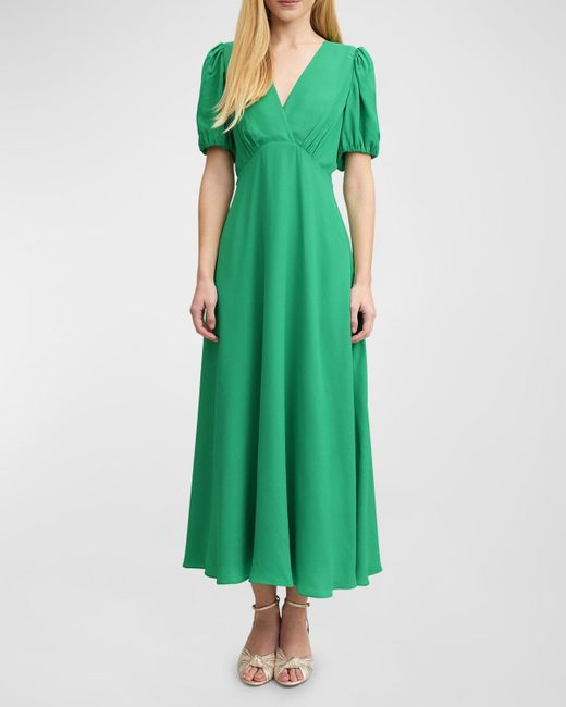 L.K.Bennett Green Hermia Split-Sleeve Empire Midi Dress