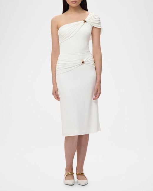 Hervé Léger White Sofia One-Shoulder Drape Top