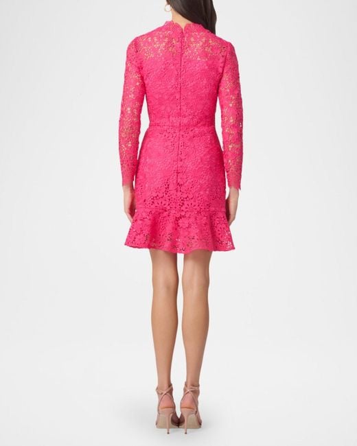 Shoshanna Gracie Floral Lace Flounce-Hem Mini Dress in Pink | Lyst