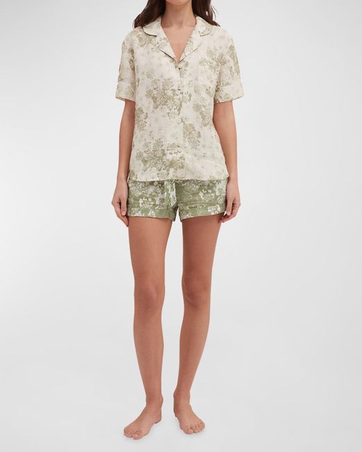 Desmond & Dempsey Natural Floral-Print Cotton Pajama Set